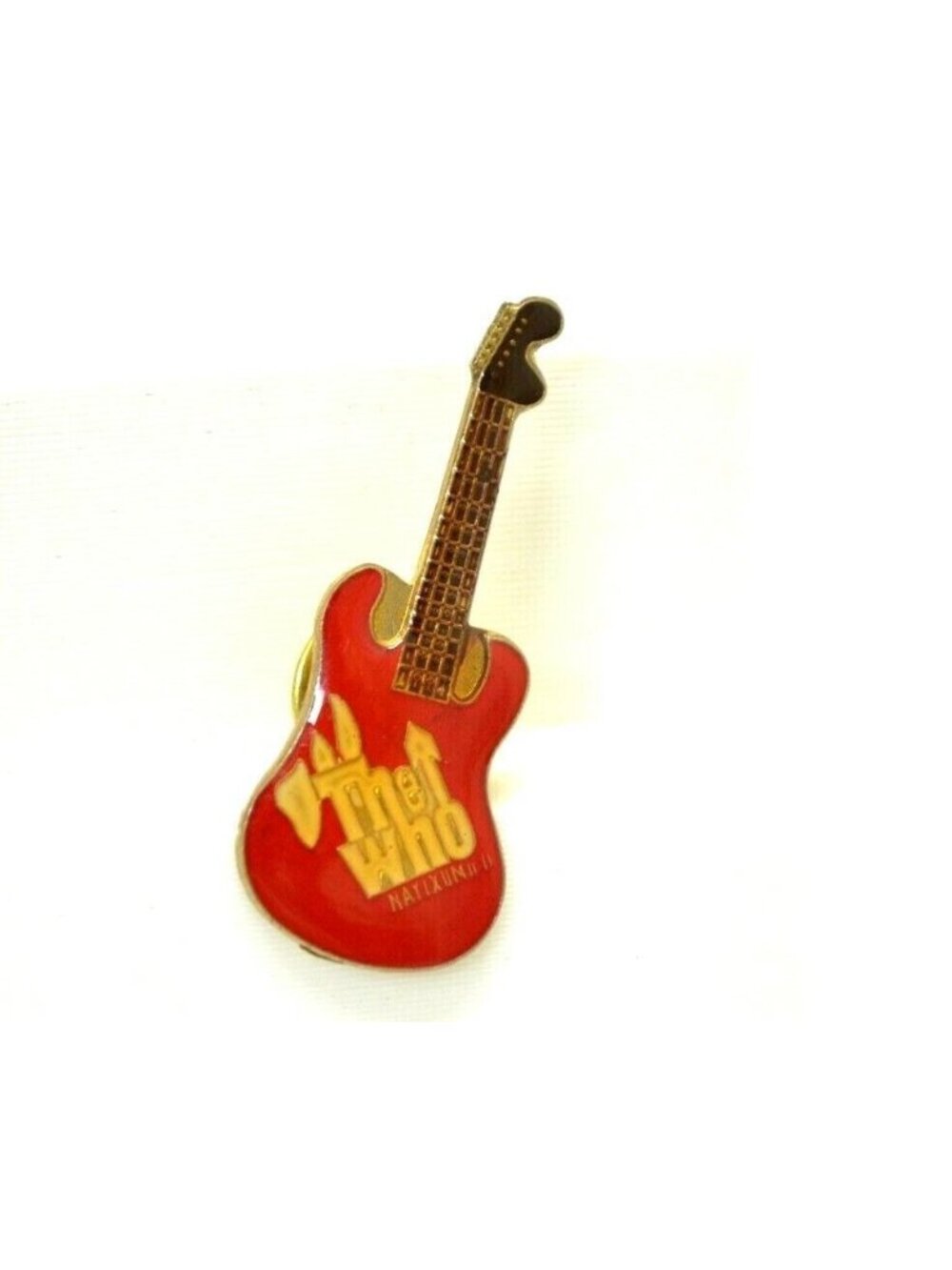 The Who Guitar Pin Red Hard Rock Roll Metal Band Collectible Lapel Bag Gear Vtg